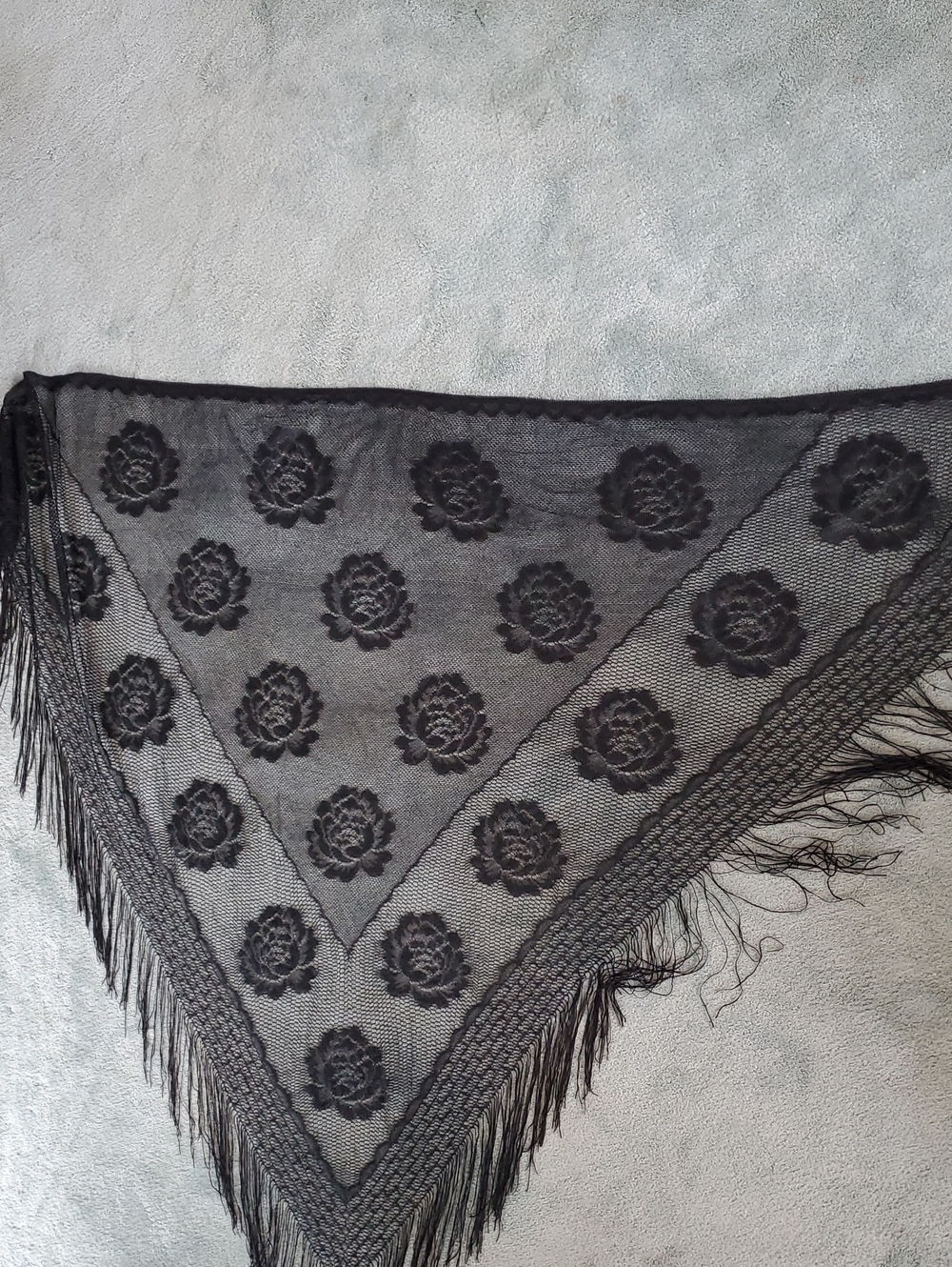 Sheer Black Shawl With Floral Design